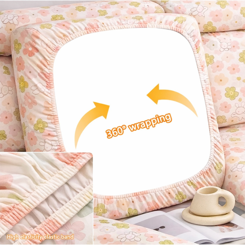 Floral Anti-Slip L Shaped Cushion Sofa Couch Cover