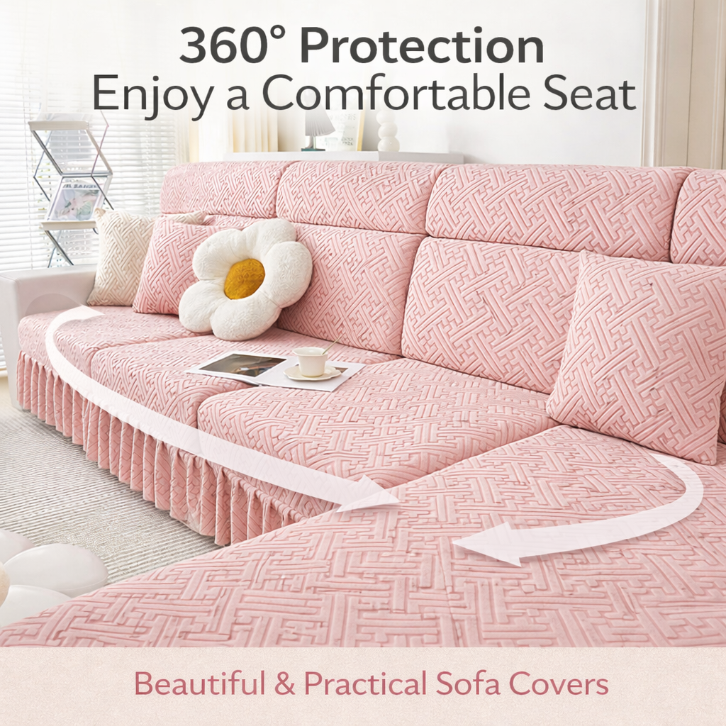 Jacquard Geometric Anti-Slip L Shaped Skirted Cushion Sofa Couch Cover