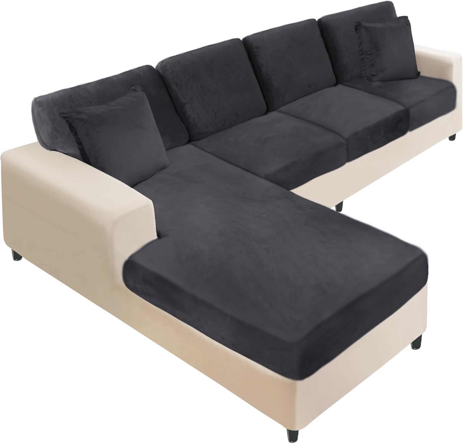 L Shaped Velvet Cushion Slipcover Sofa Couch Cover