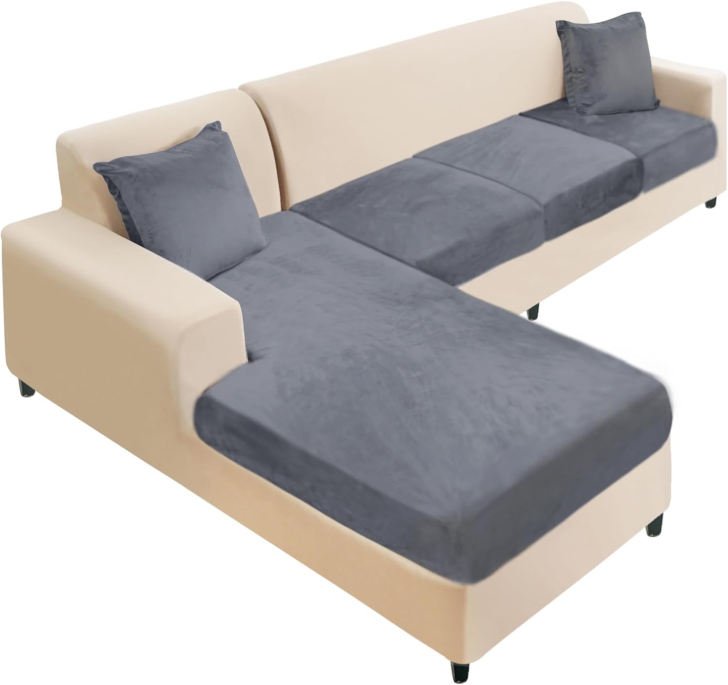 L Shaped Velvet Cushion Slipcover Sofa Couch Cover