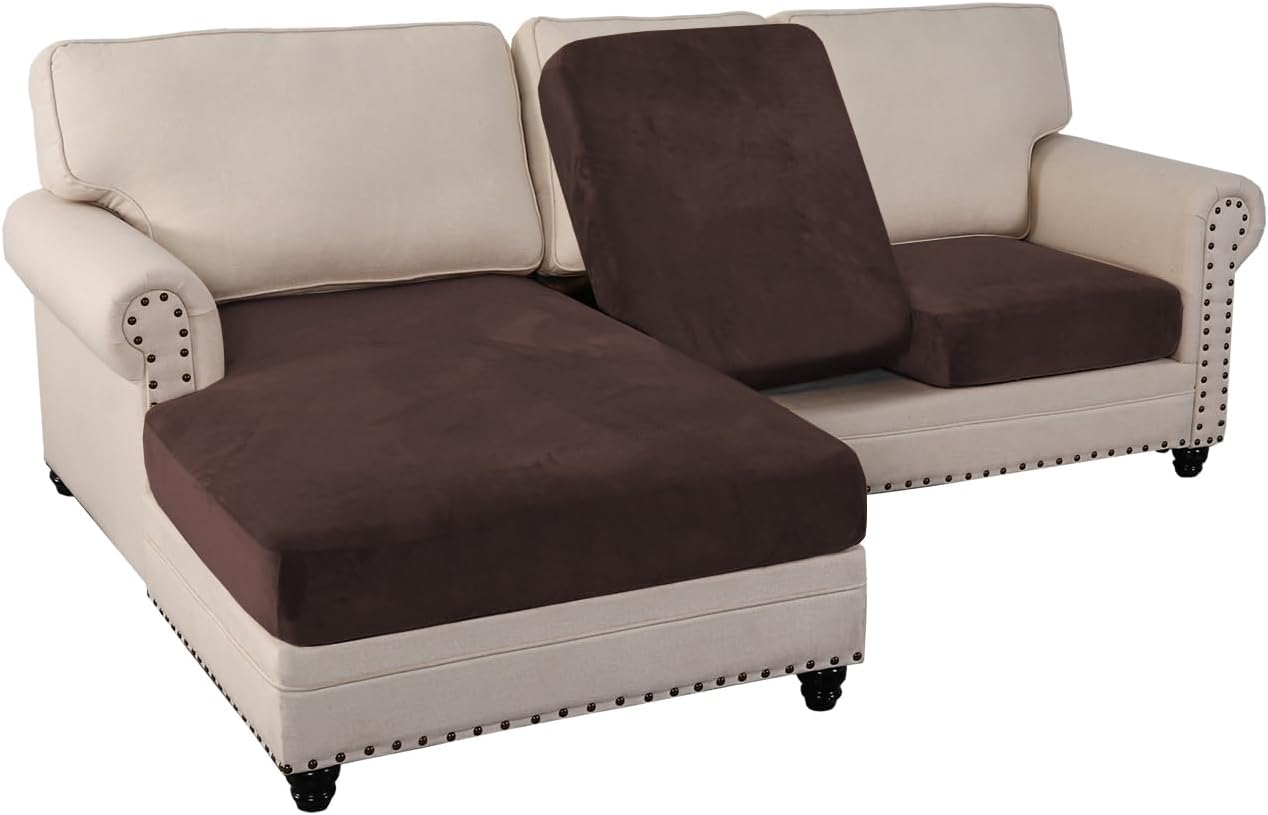 L Shaped Velvet Cushion Slipcover Sofa Couch Cover