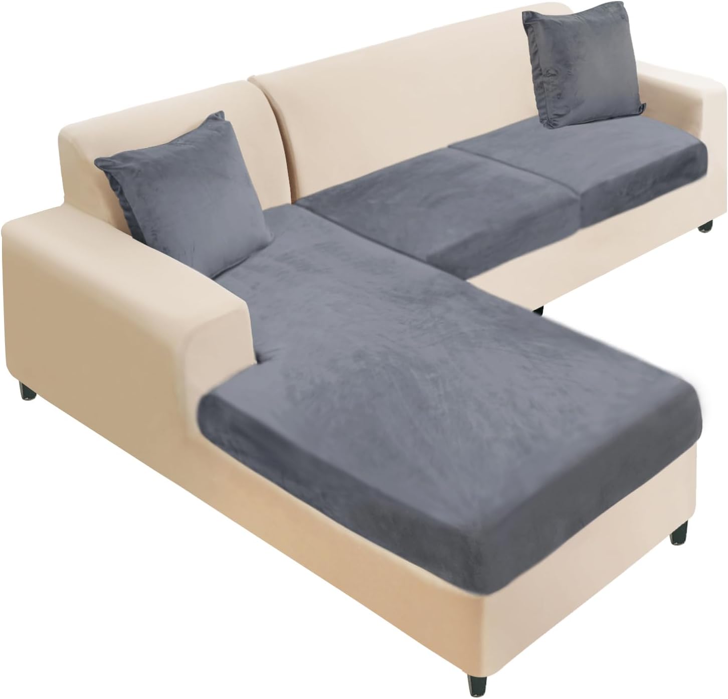 L Shaped Velvet Cushion Slipcover Sofa Couch Cover