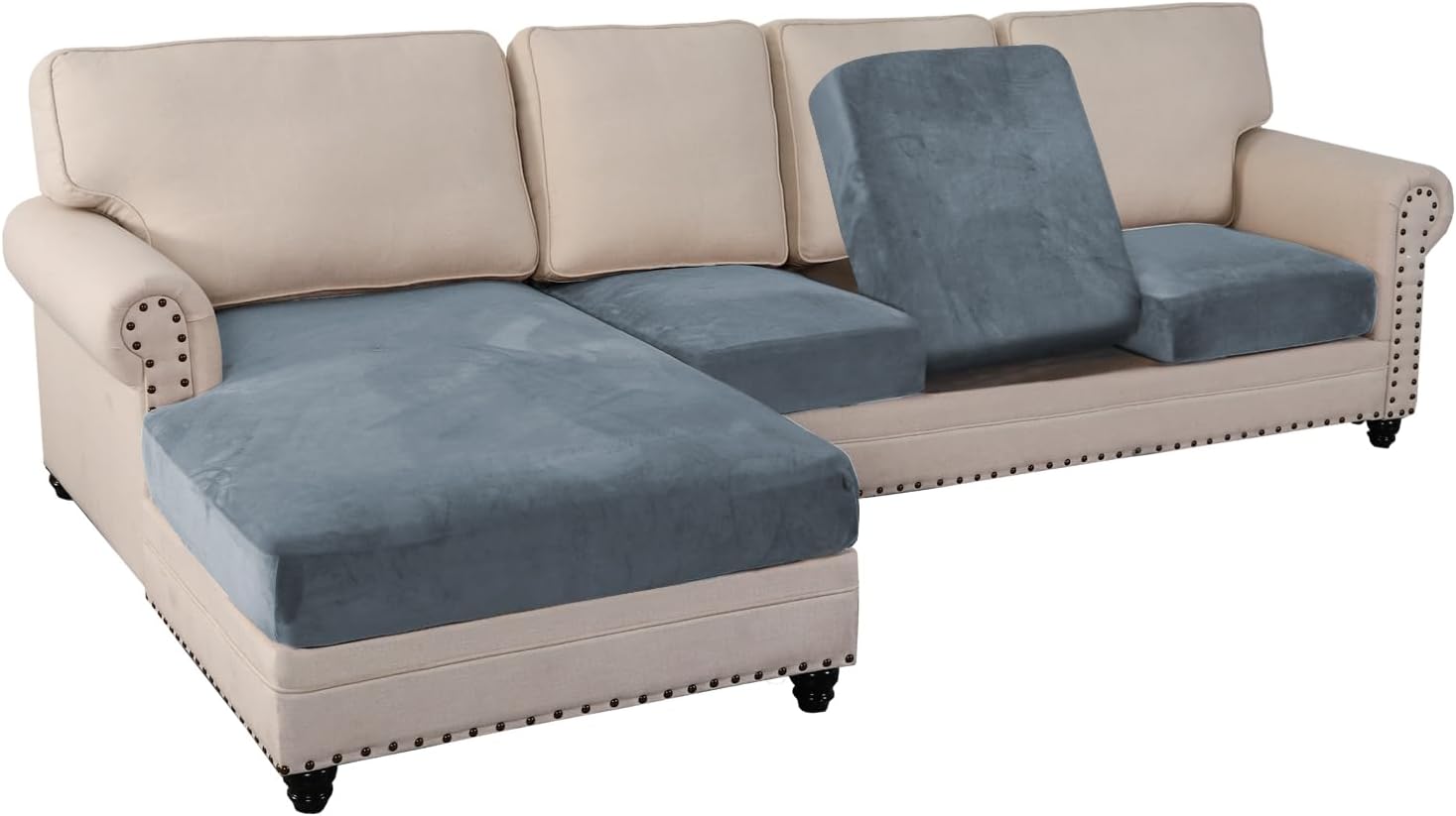 L Shaped Velvet Cushion Slipcover Sofa Couch Cover