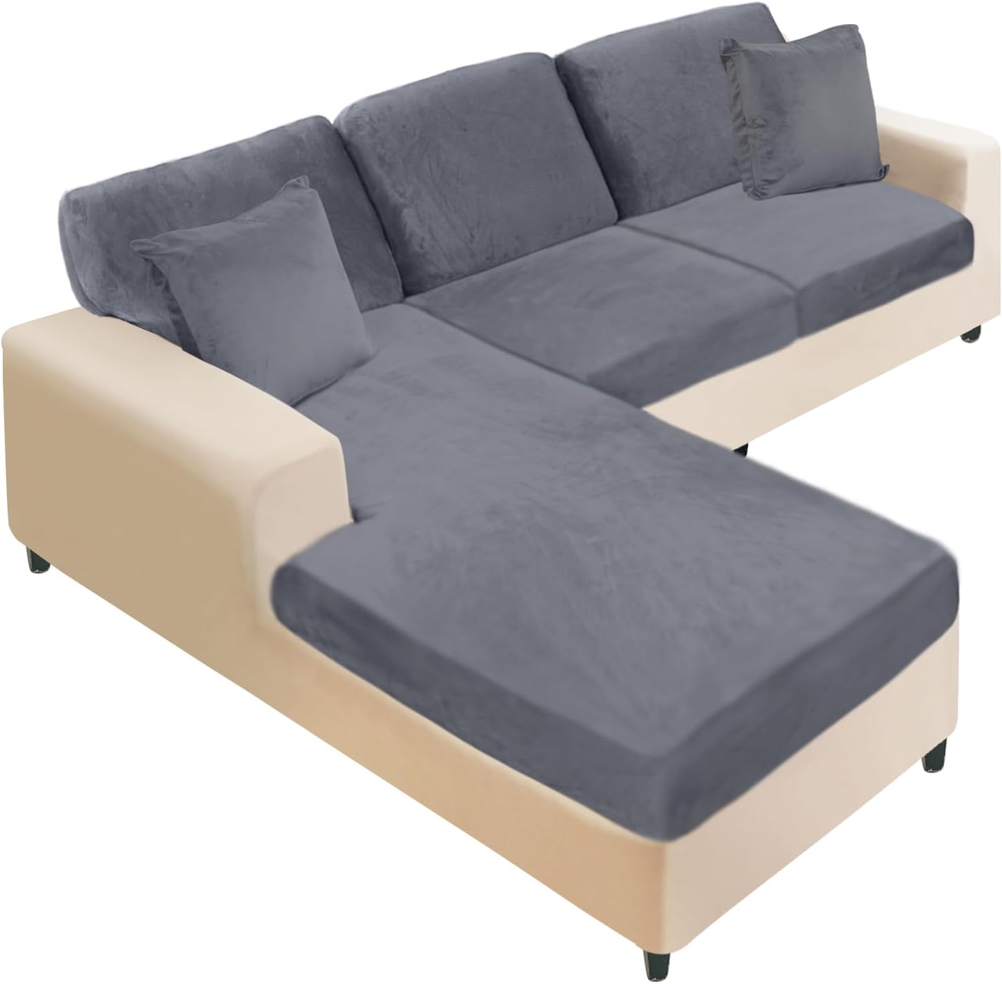 L Shaped Velvet Cushion Slipcover Sofa Couch Cover