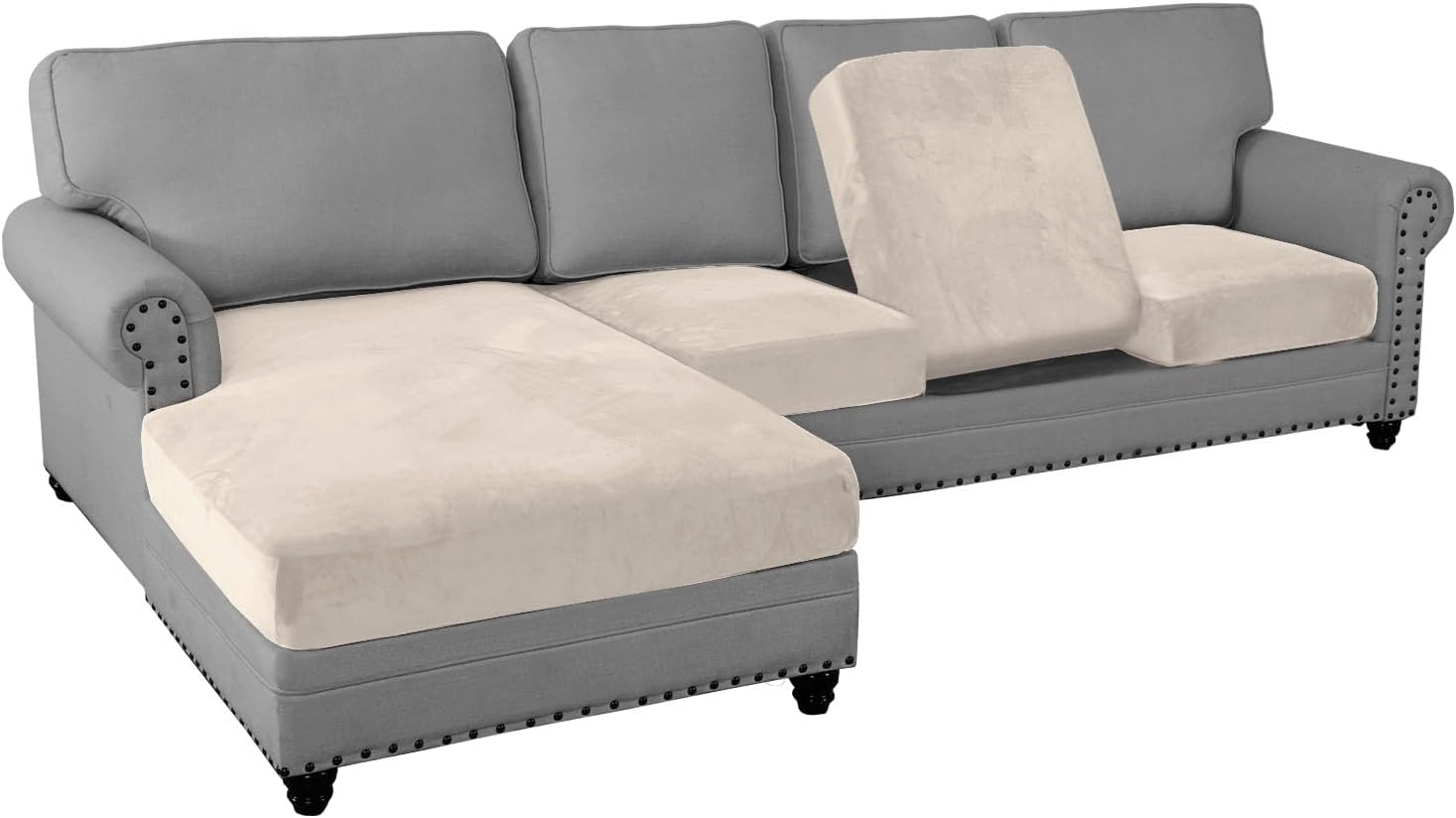 L Shaped Velvet Cushion Slipcover Sofa Couch Cover