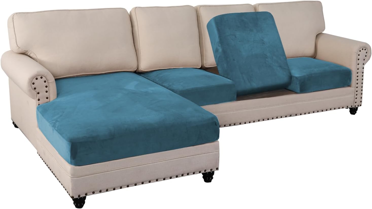 L Shaped Velvet Cushion Slipcover Sofa Couch Cover