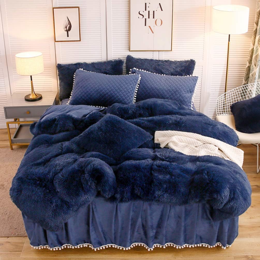 Fluffy Fuzzy flannel Plush Duvet Comforter Bedding Set