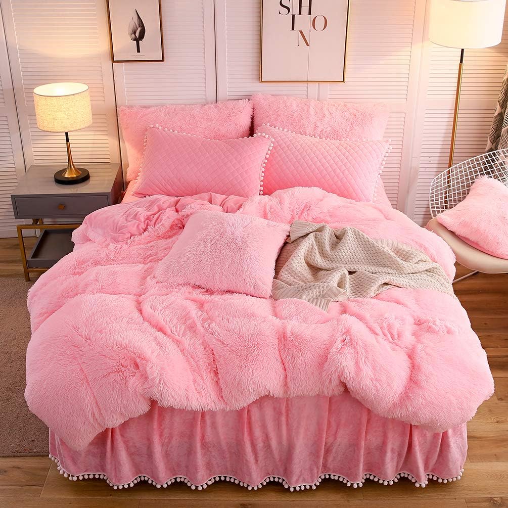 Fluffy Fuzzy flannel Plush Duvet Comforter Bedding Set