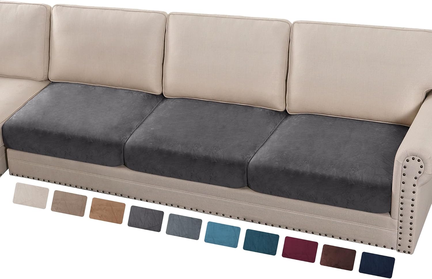 L Shaped Velvet Cushion Slipcover Sofa Couch Cover