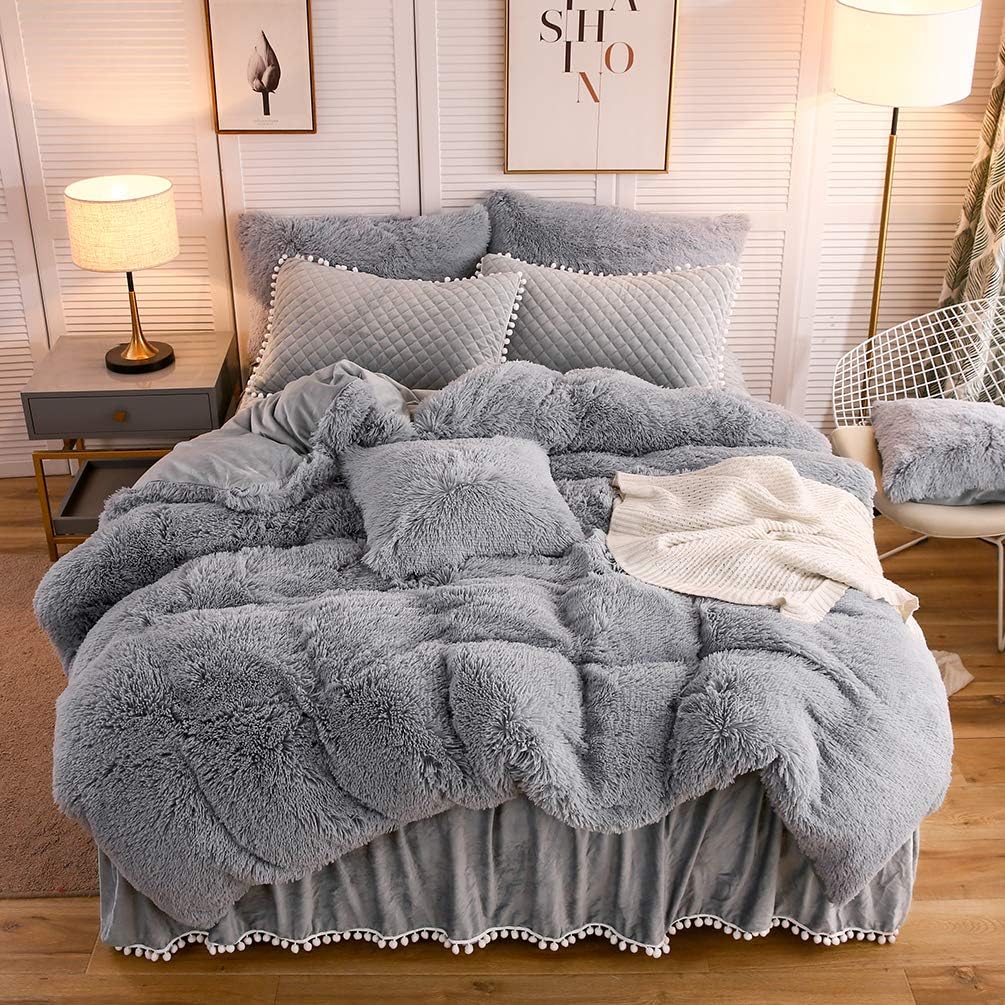 Fluffy Fuzzy flannel Plush Duvet Comforter Bedding Set