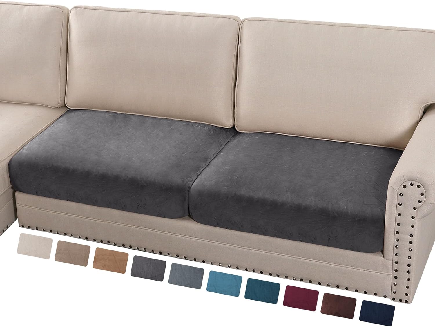 L Shaped Velvet Cushion Slipcover Sofa Couch Cover