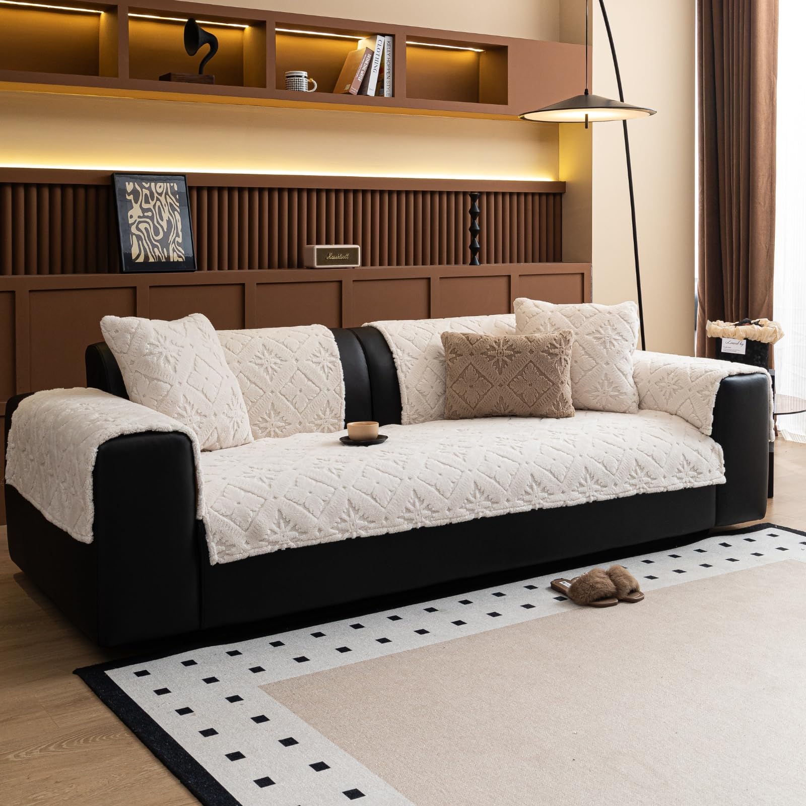 Non-Slip Jacquard Fleece Plush Sofa Couch Cover