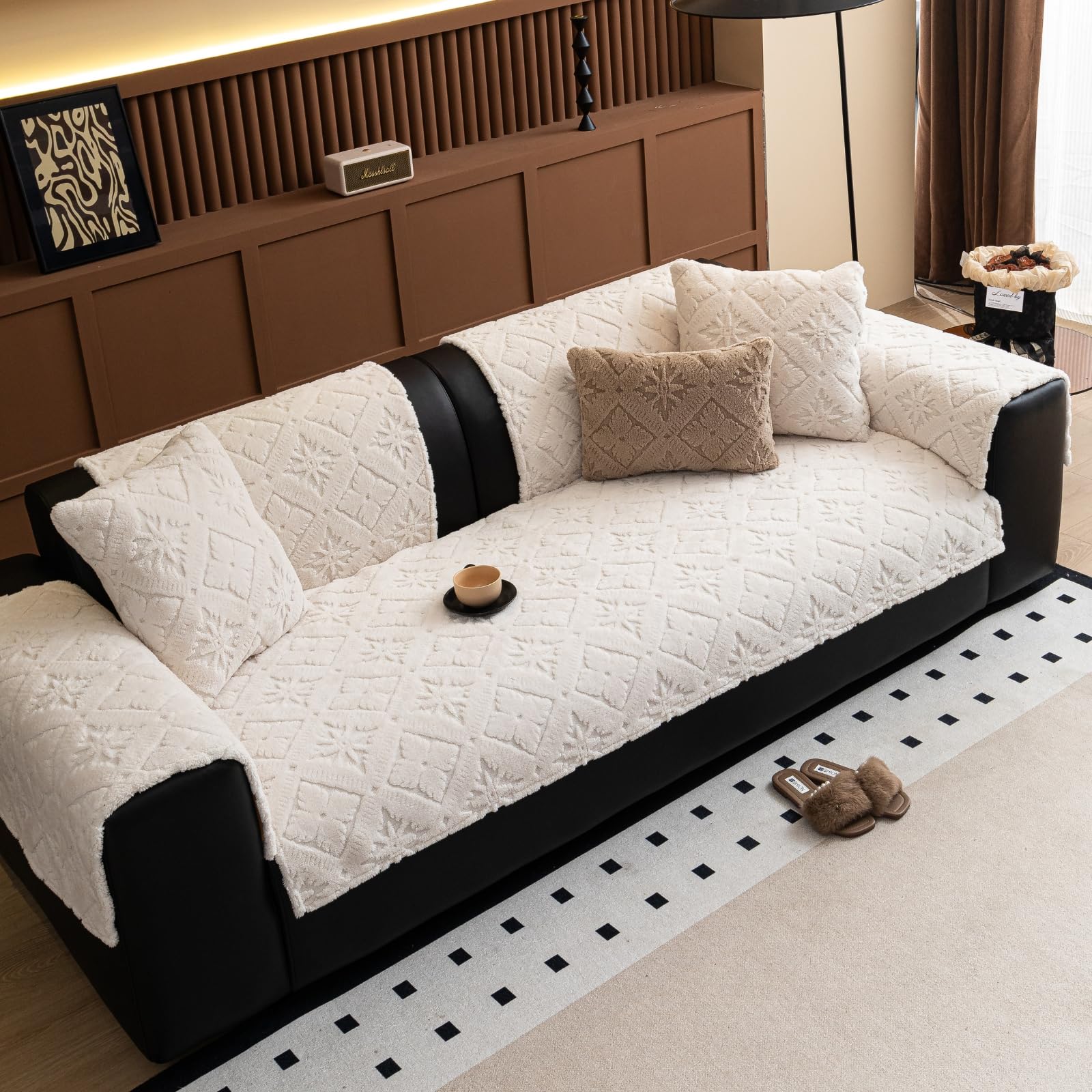 Non-Slip Jacquard Fleece Plush Sofa Couch Cover