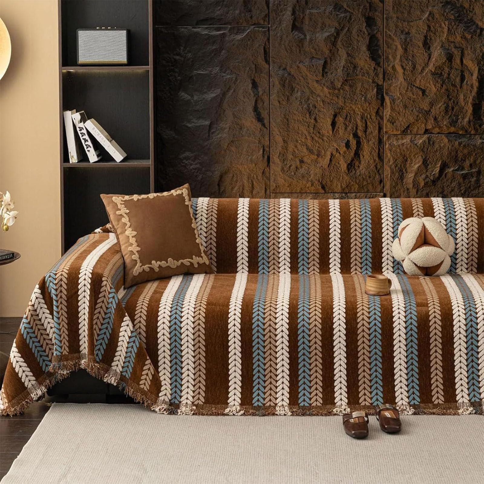 Elegance Chenille Anti-Slip Woven Tassels Sofa Couch Cover