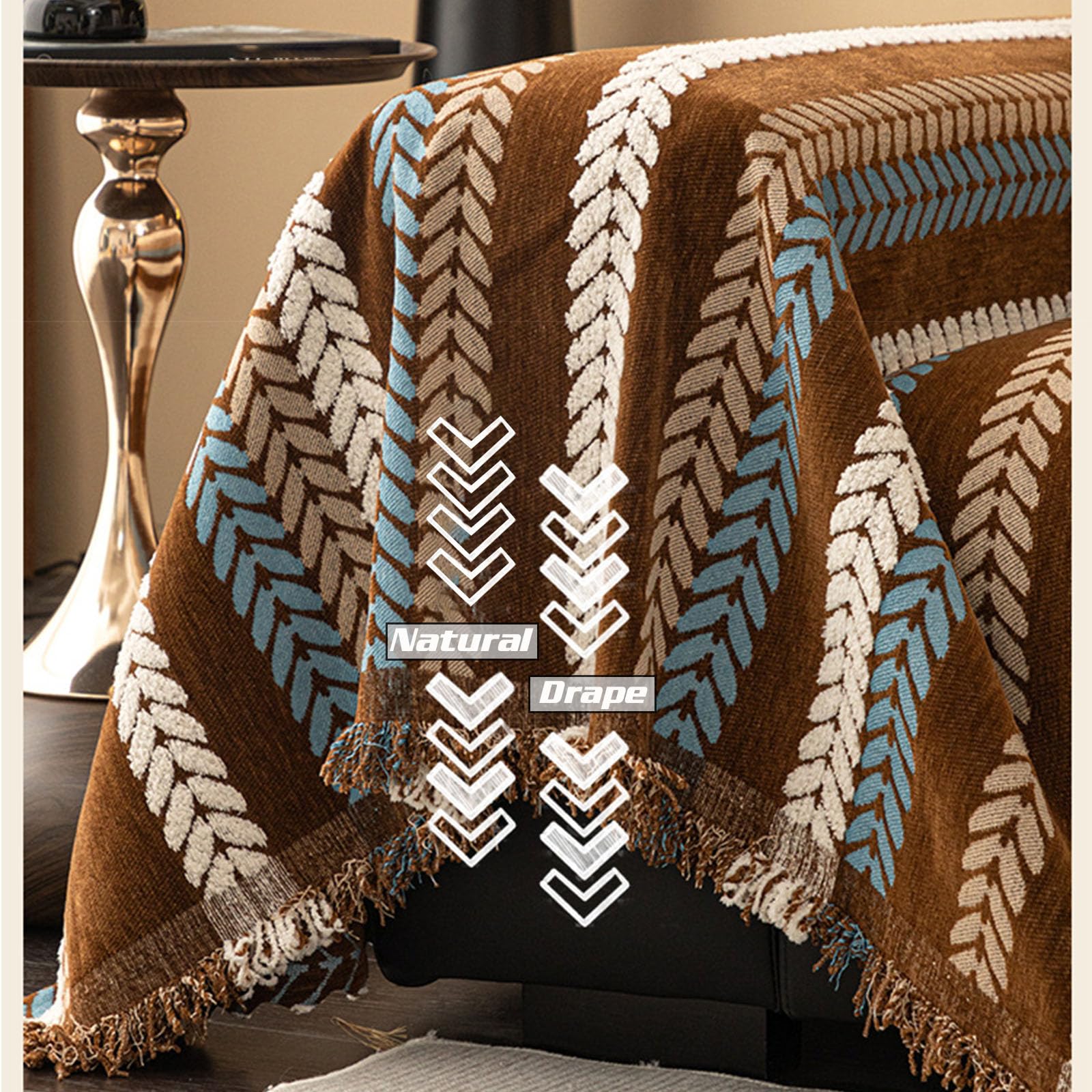 Elegance Chenille Anti-Slip Woven Tassels Sofa Couch Cover