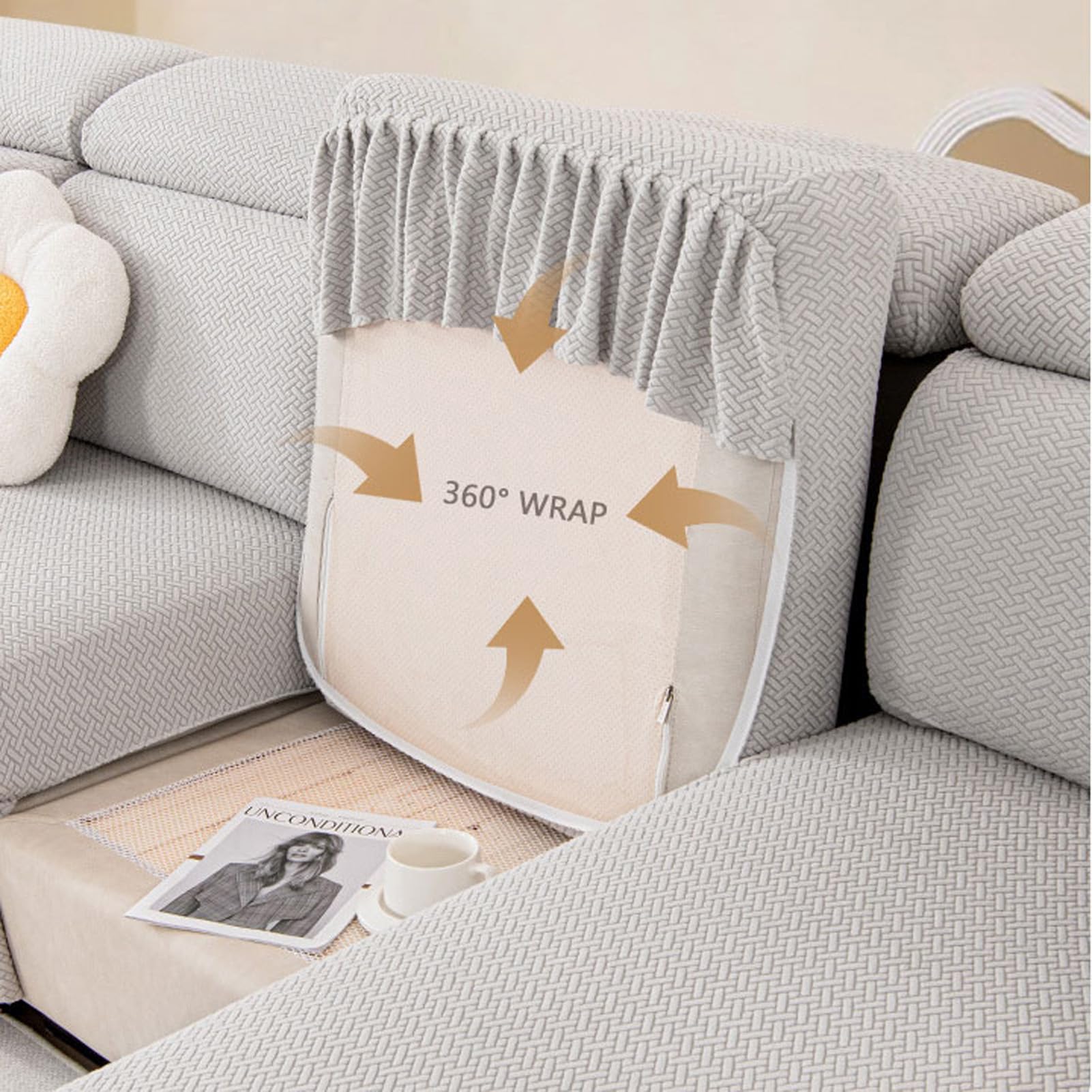 Jacquard Anti-Slip Velvet L Shaped Skirt Cushion Sofa Couch Cover