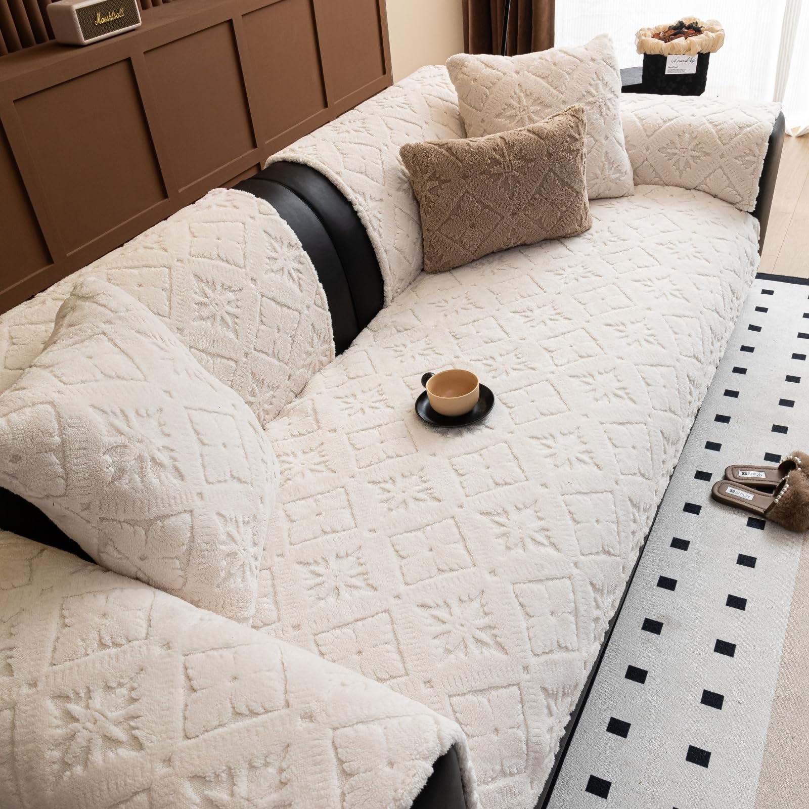 Non-Slip Jacquard Fleece Plush Sofa Couch Cover