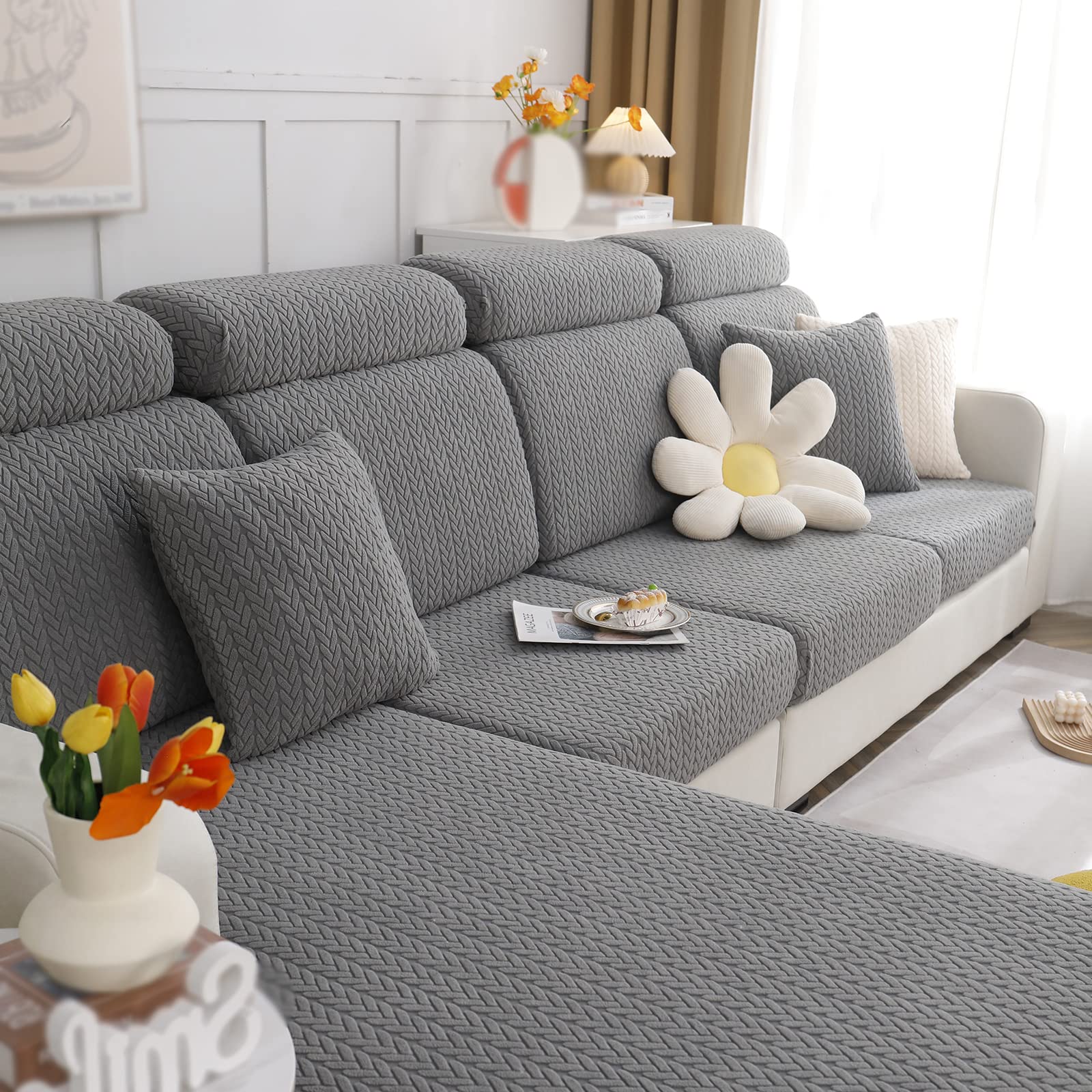 Anti-Slip L Shaped Jacquard Cushion Sofa Couch Cover