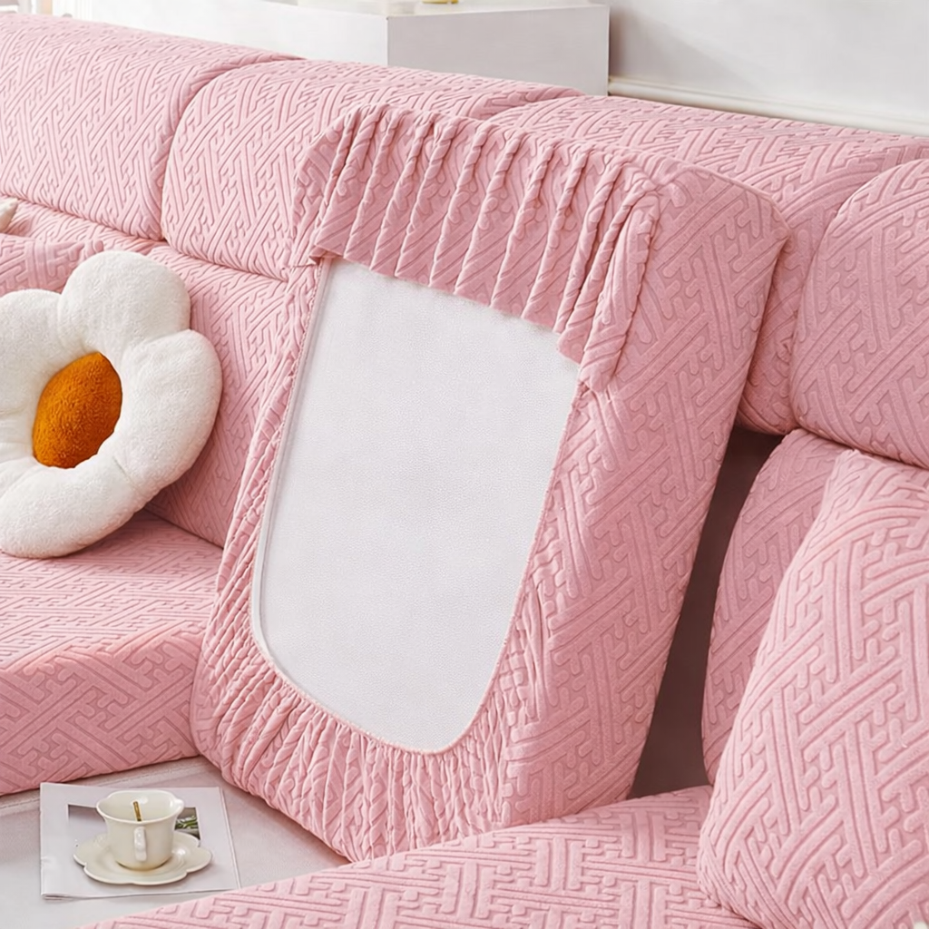 Jacquard Geometric Anti-Slip L Shaped Skirted Cushion Sofa Couch Cover