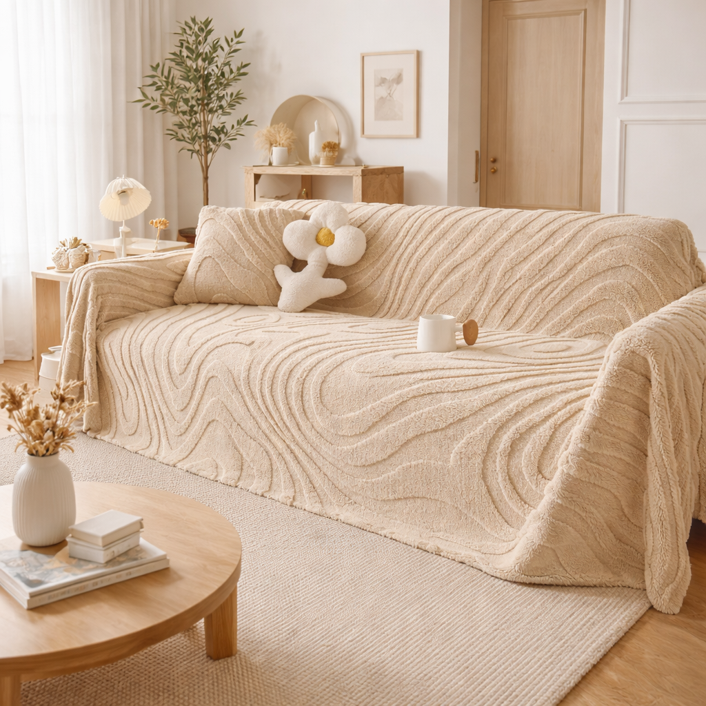 Fuzzy Plush Stripped Anti-Slip Sofa Couch Cover