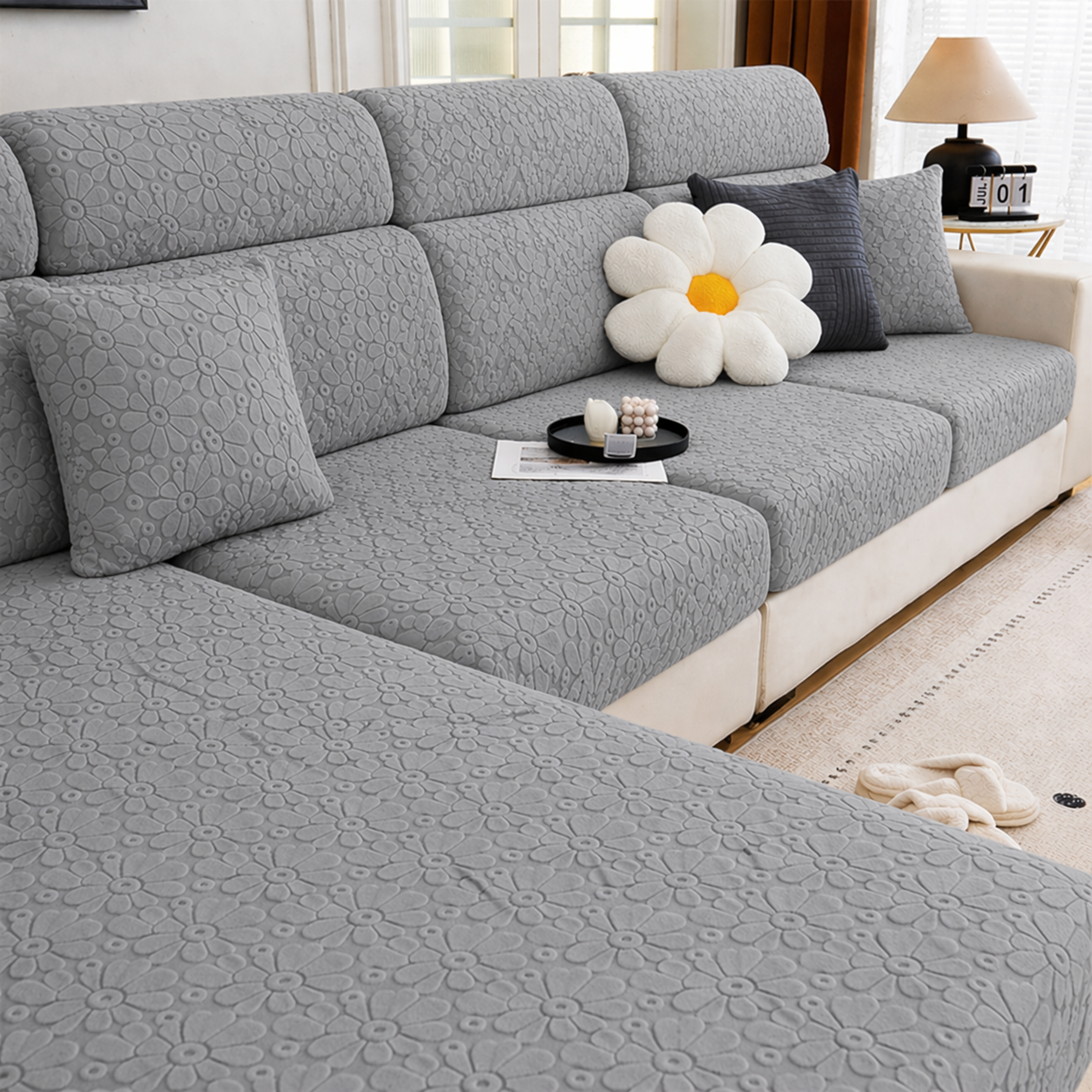 Sectional L Shaped Cushion Slipcover Sofa Couch