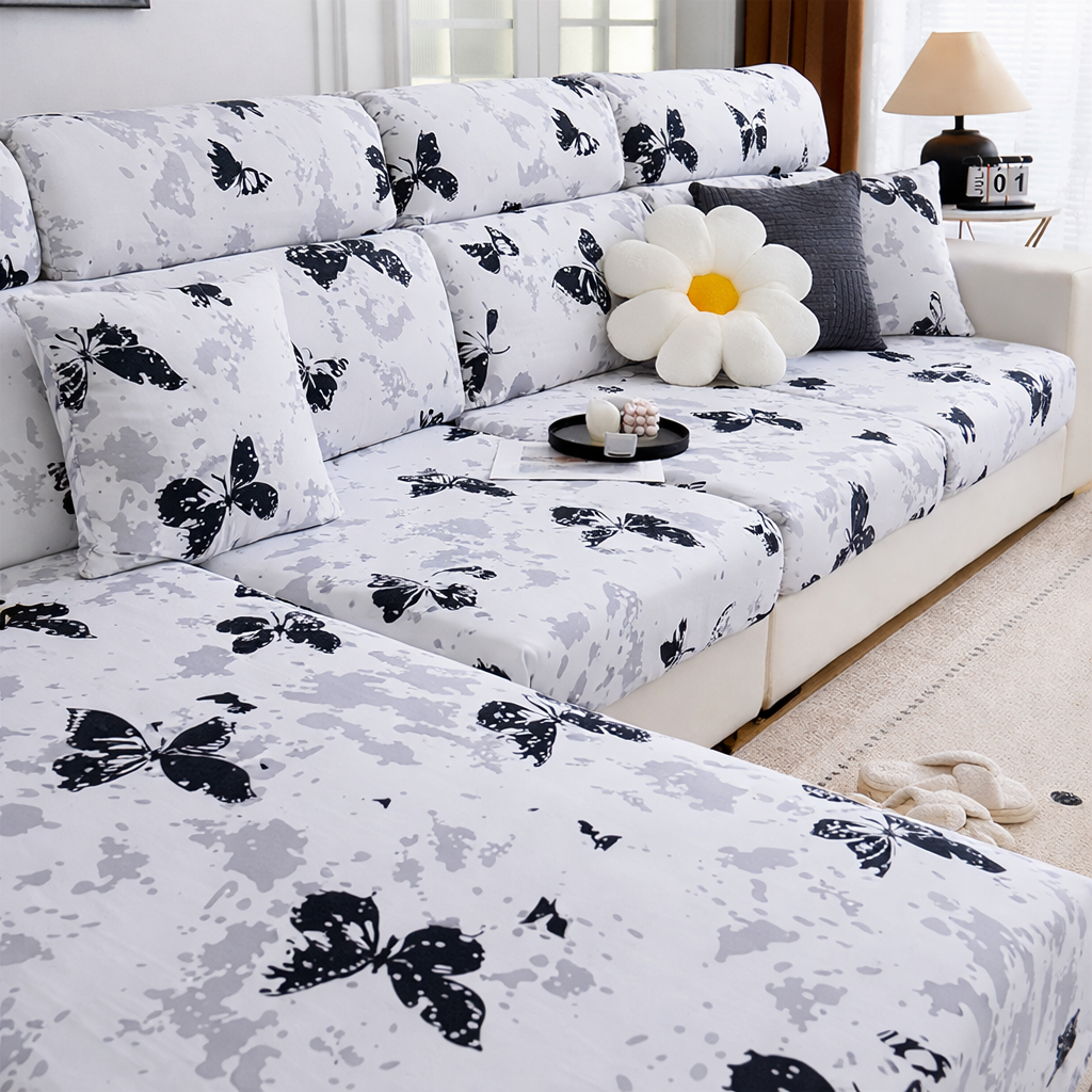 L Shaped Anti-Slip Leaf Cushion Sectional Sofa Couch Cover