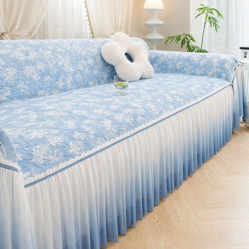 Boho Non-Slip Luxury Chenille Elegance Skirted Sofa Couch Cover