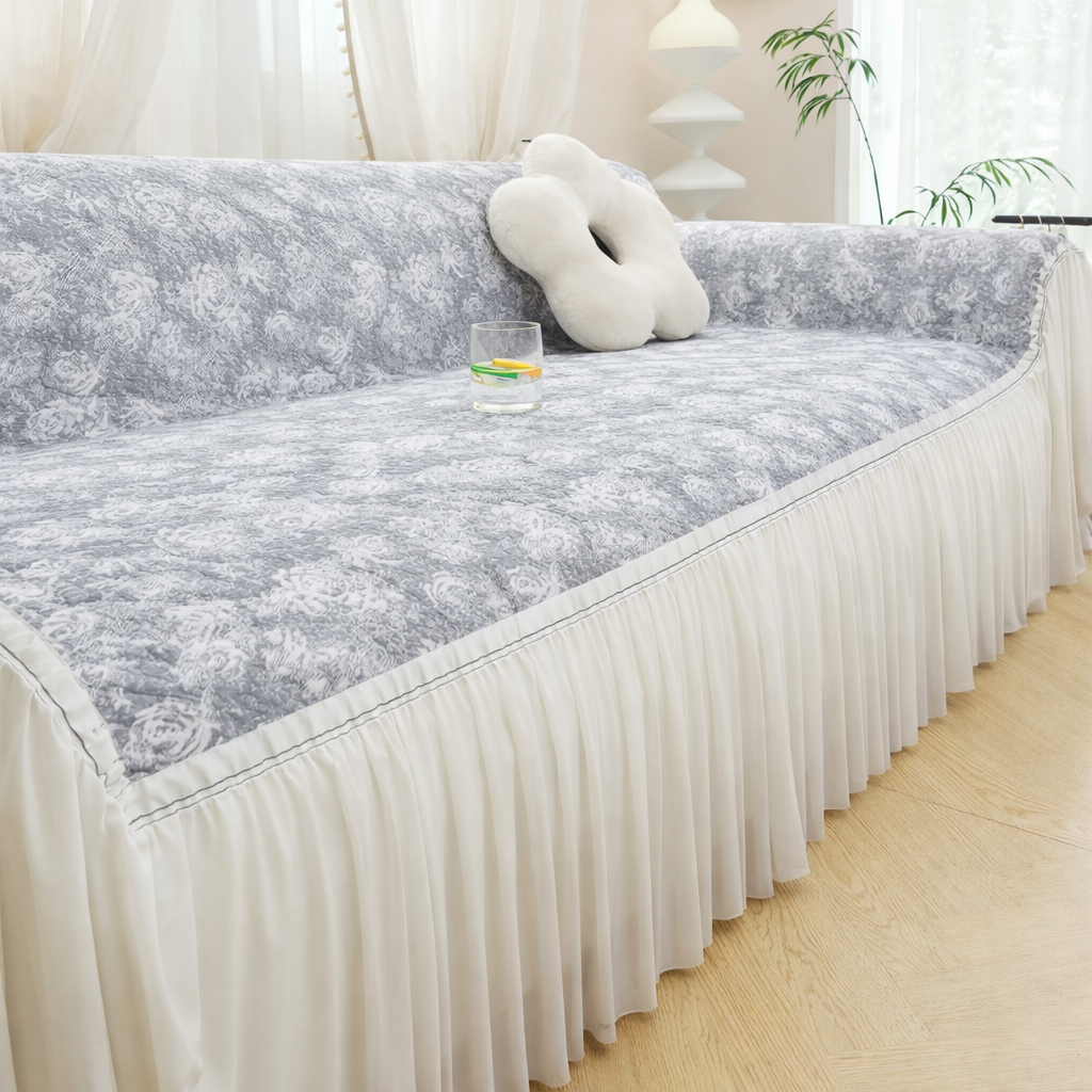Boho Non-Slip Luxury Chenille Elegance Skirted Sofa Couch Cover