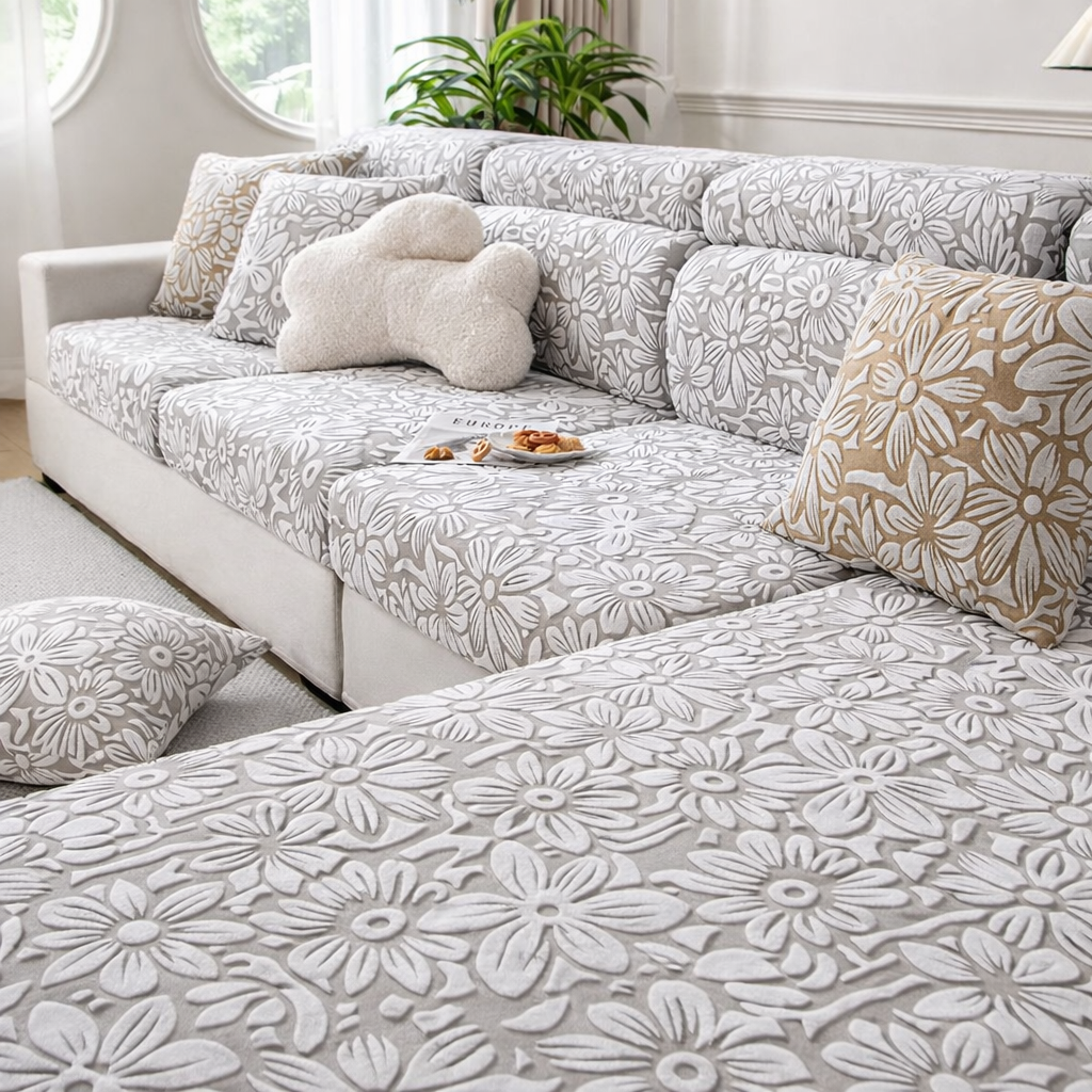 Anti Slip Jacquard Floral L Shaped Sectional Cushion Sofa Couch Cover