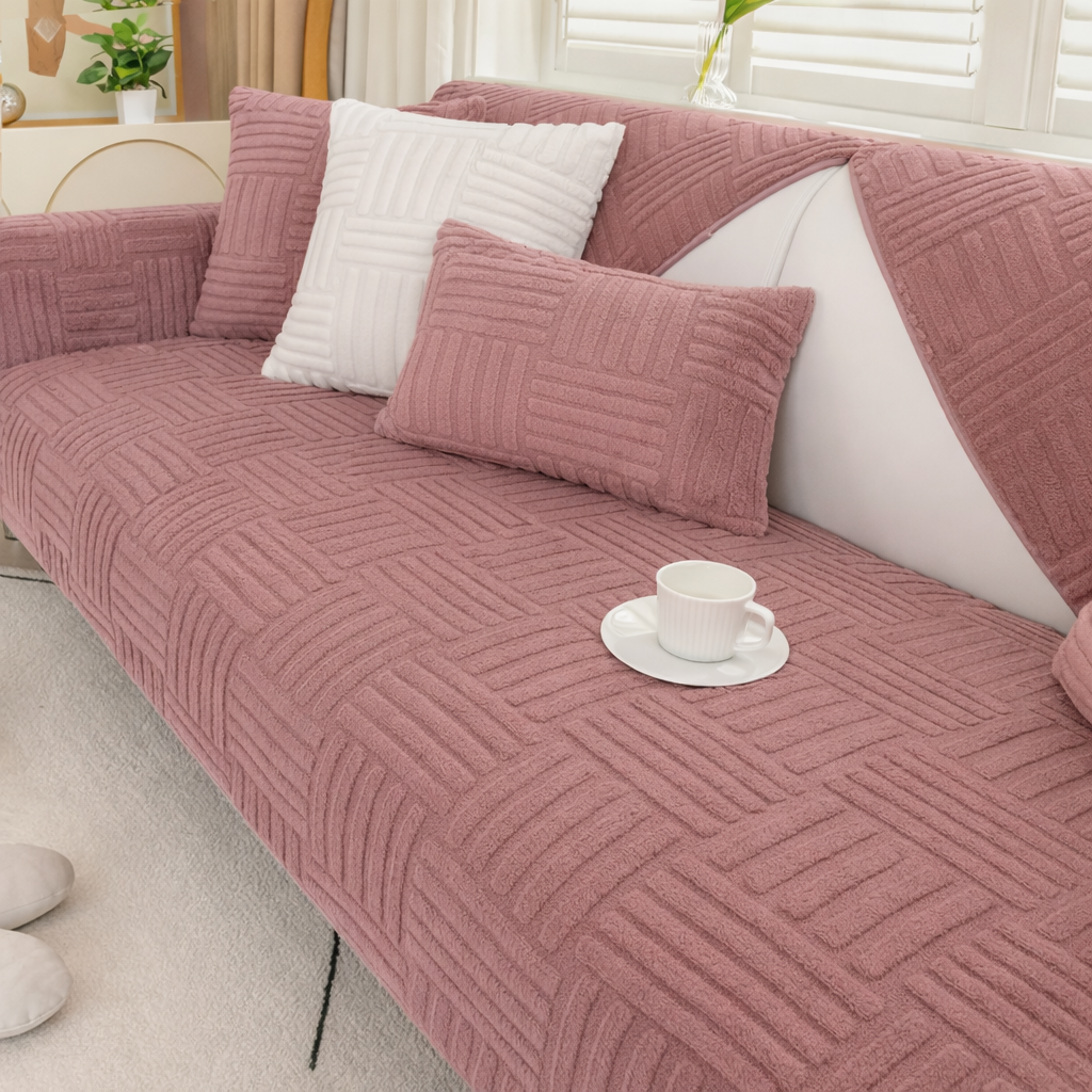 Non-Slip Striped Fleece Plush Sofa Couch Cover
