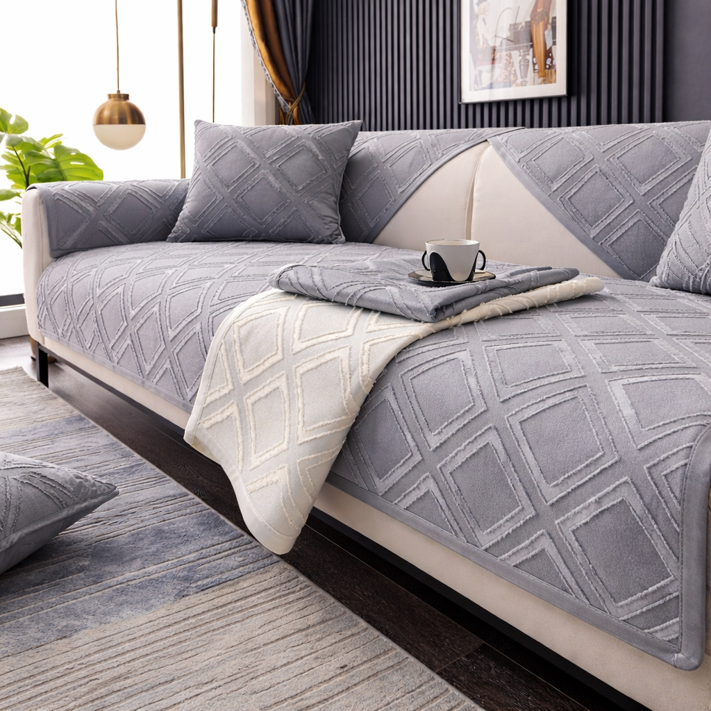 Non Slip Chenille Geometric Mat Couch Sofa Cover