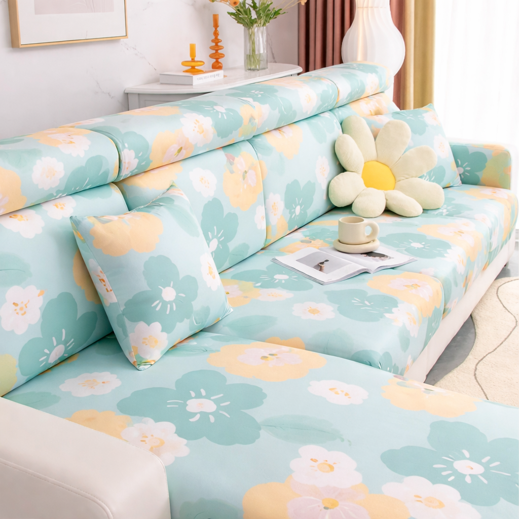 Anti-Slip L Shaped Pastel flora Cushion Sofa Couch Cover