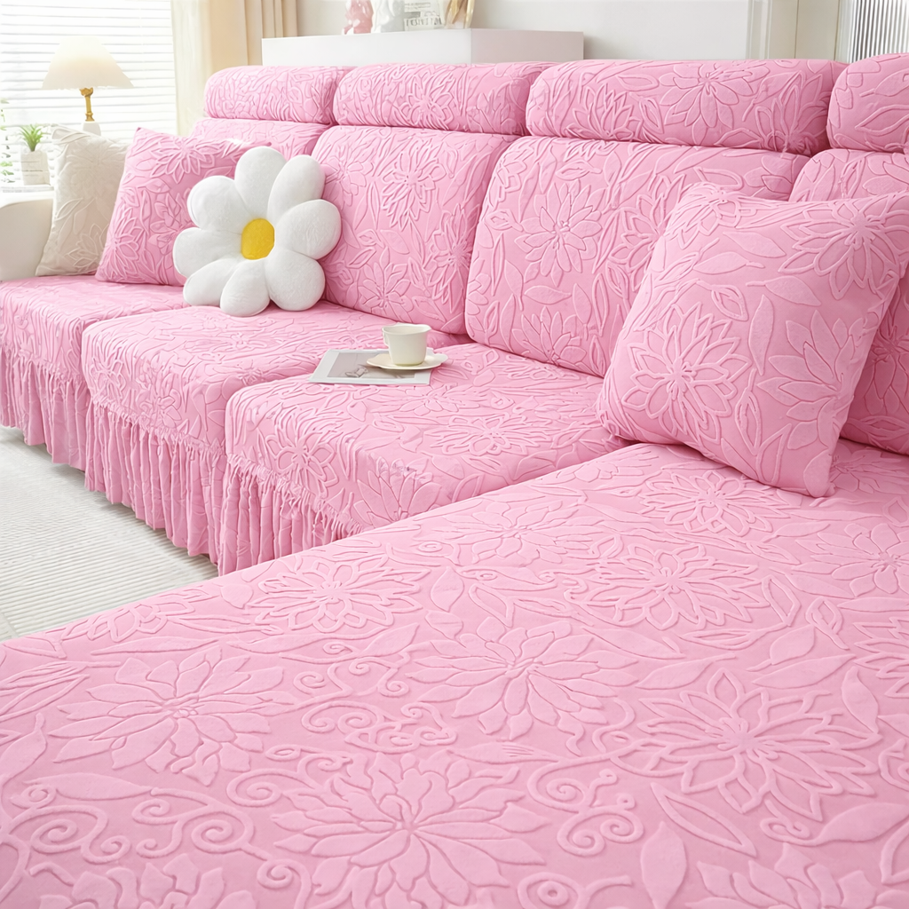 Boho Floral Cushion Skirted L Shaped Slipcover Sofa Couch Cover