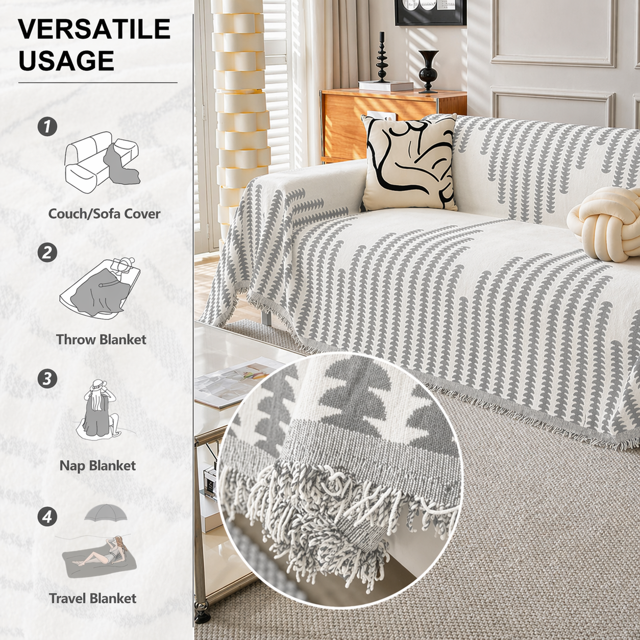 Elegance Chenille Anti-Slip Tassels Sofa Couch Cover