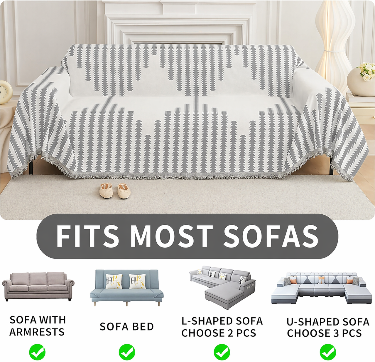Elegance Chenille Anti-Slip Tassels Sofa Couch Cover