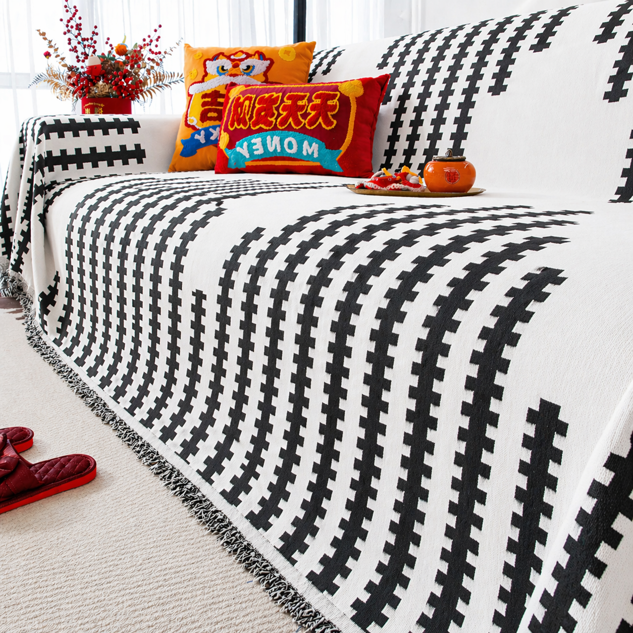 Anti-Slip Elegance Chenille Tassels Sofa Couch Cover