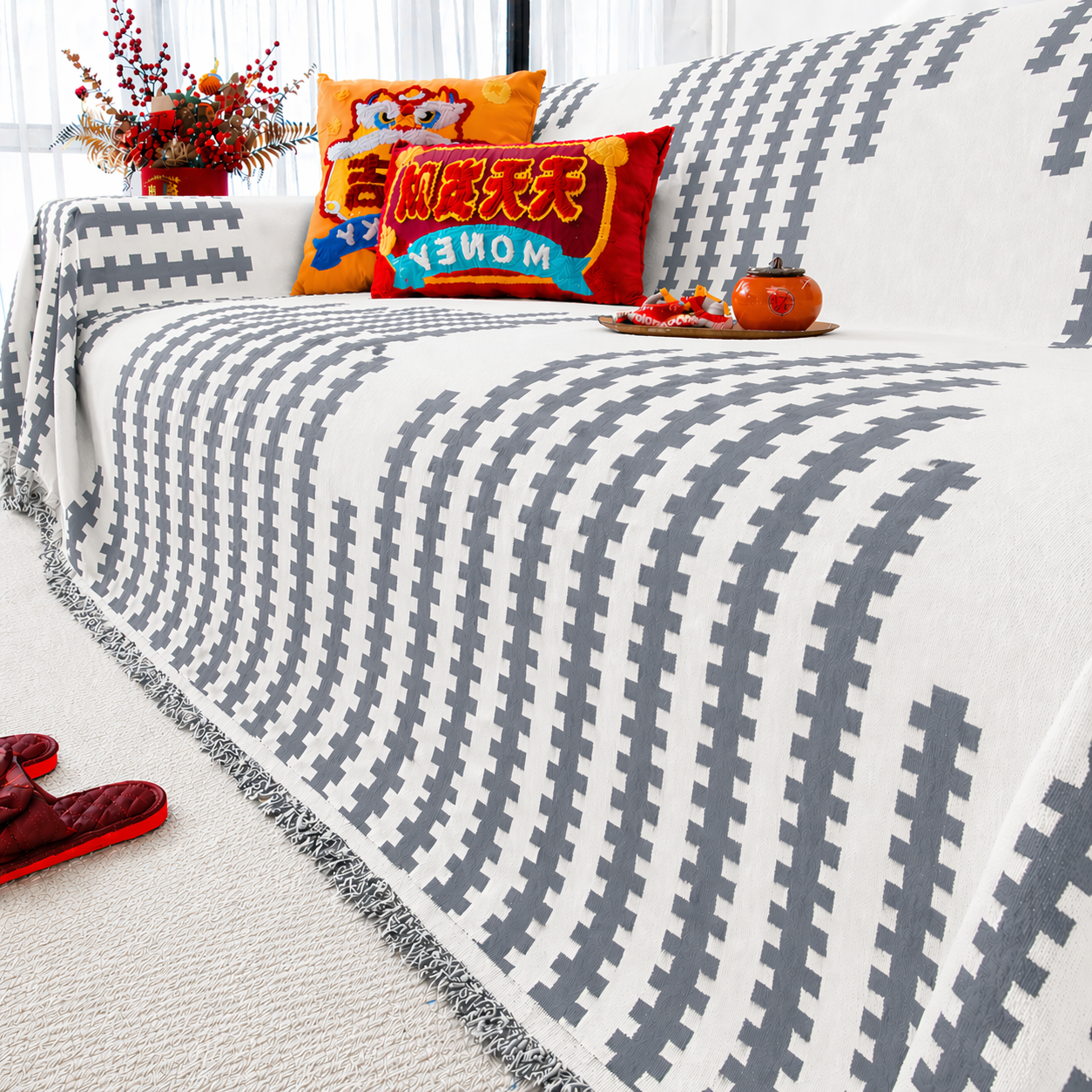 Anti-Slip Elegance Chenille Tassels Sofa Couch Cover