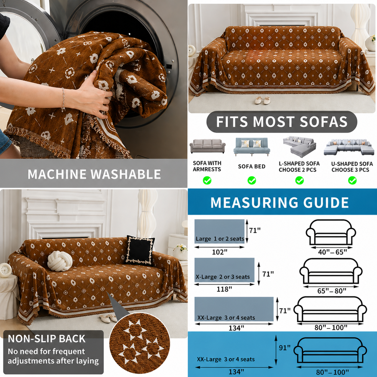Elegant Geometric Chenille Bohemian Sofa Couch Cover