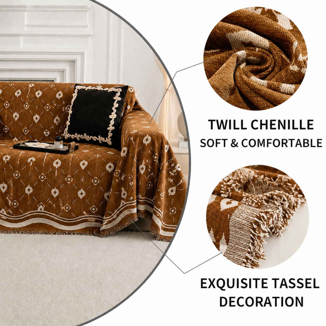 Elegant Geometric Chenille Bohemian Sofa Couch Cover