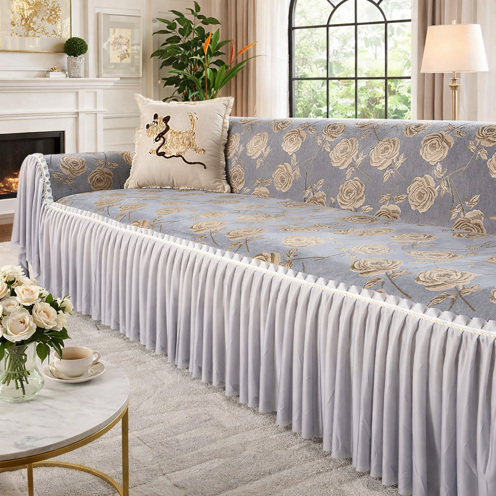 Luxury Boho Non-Slip Chenille Elegance Skirted Sofa Couch Cover