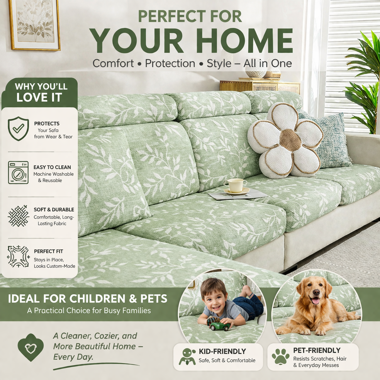 Anti-Slip Leaf Cushion Sectional L Shaped Sofa Couch Cover