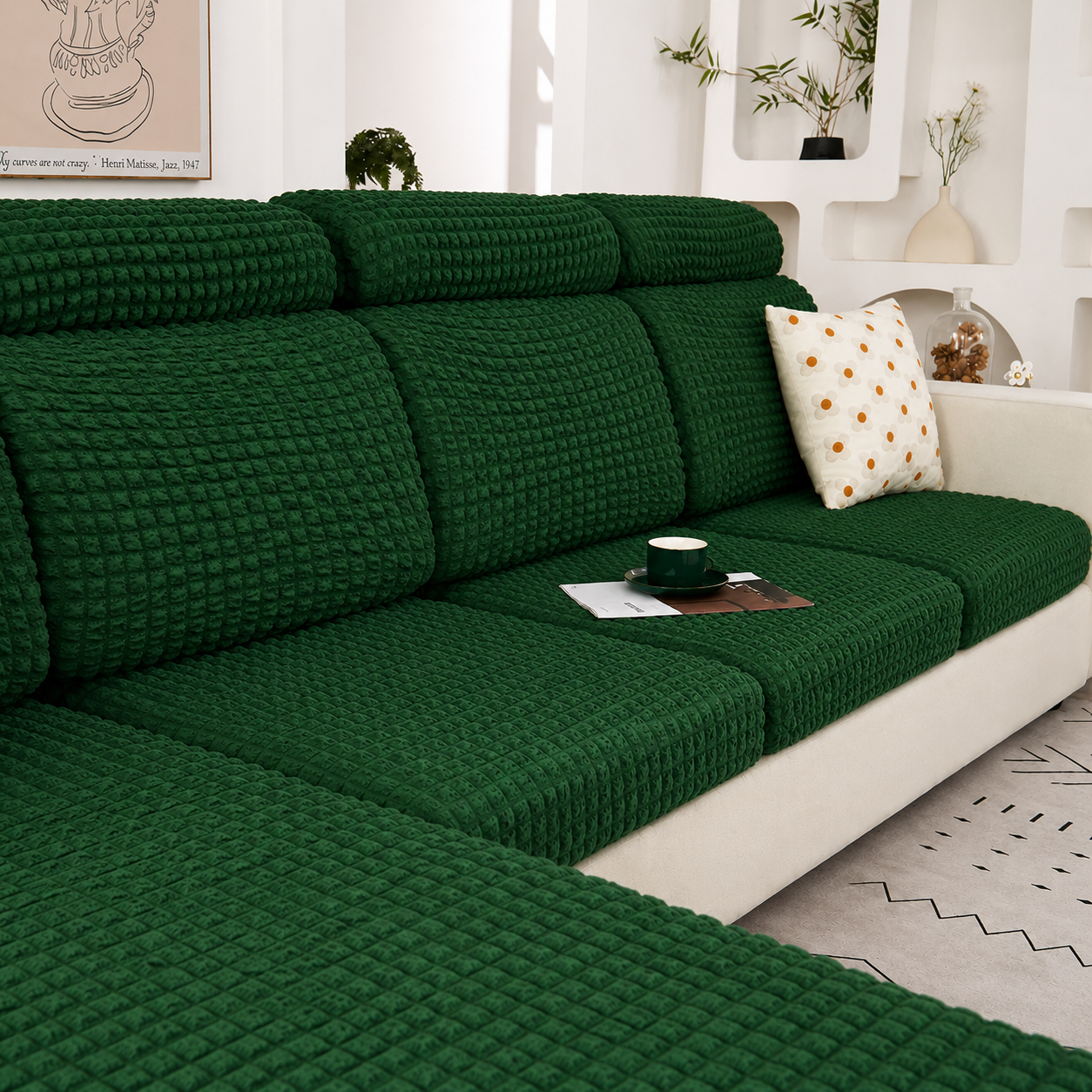 Anti Slip Seersuker L Shaped Sectional Cushion Sofa Couch Cover