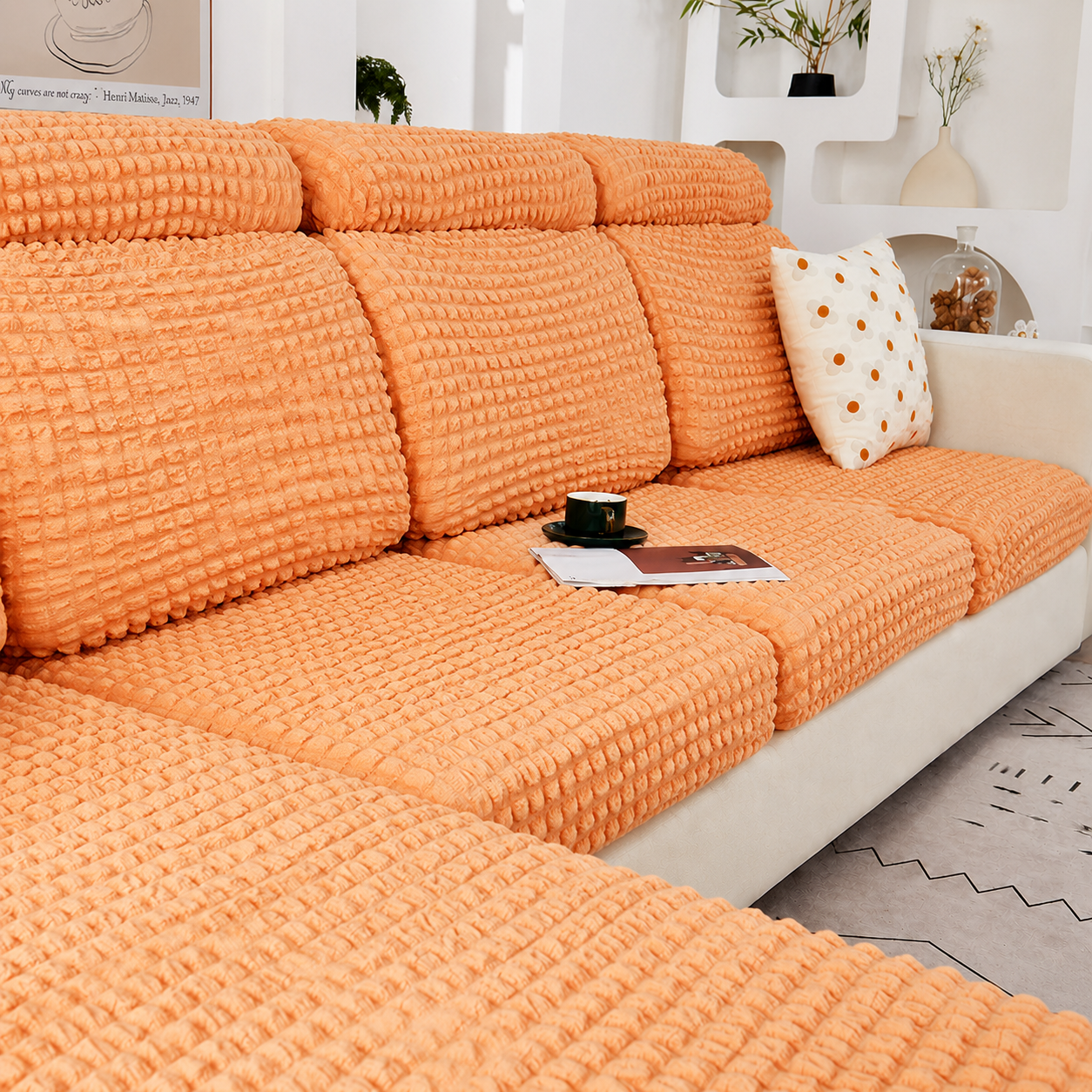 Anti Slip Seersuker L Shaped Sectional Cushion Sofa Couch Cover