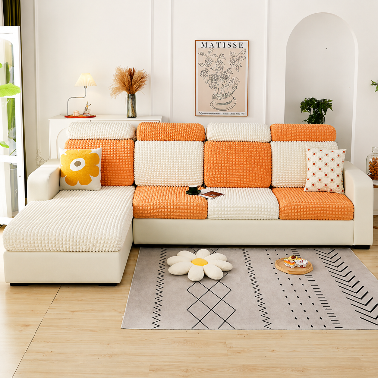 Anti Slip Seersuker L Shaped Sectional Cushion Sofa Couch Cover