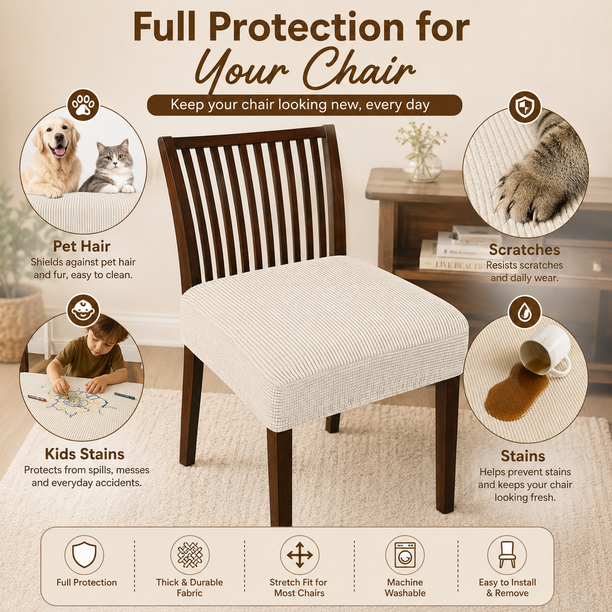 Jacquard Corduroy Stretchy Slipcover Dinning Chair Seat Cover