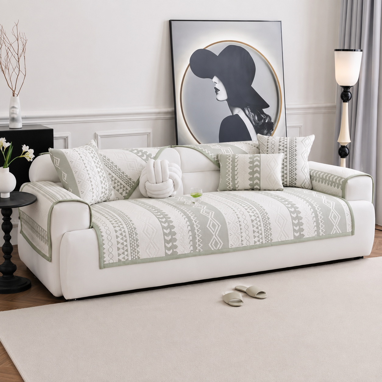 Elegant Non Slip Ice Silk Cooling Couch Sofa Mat Cover