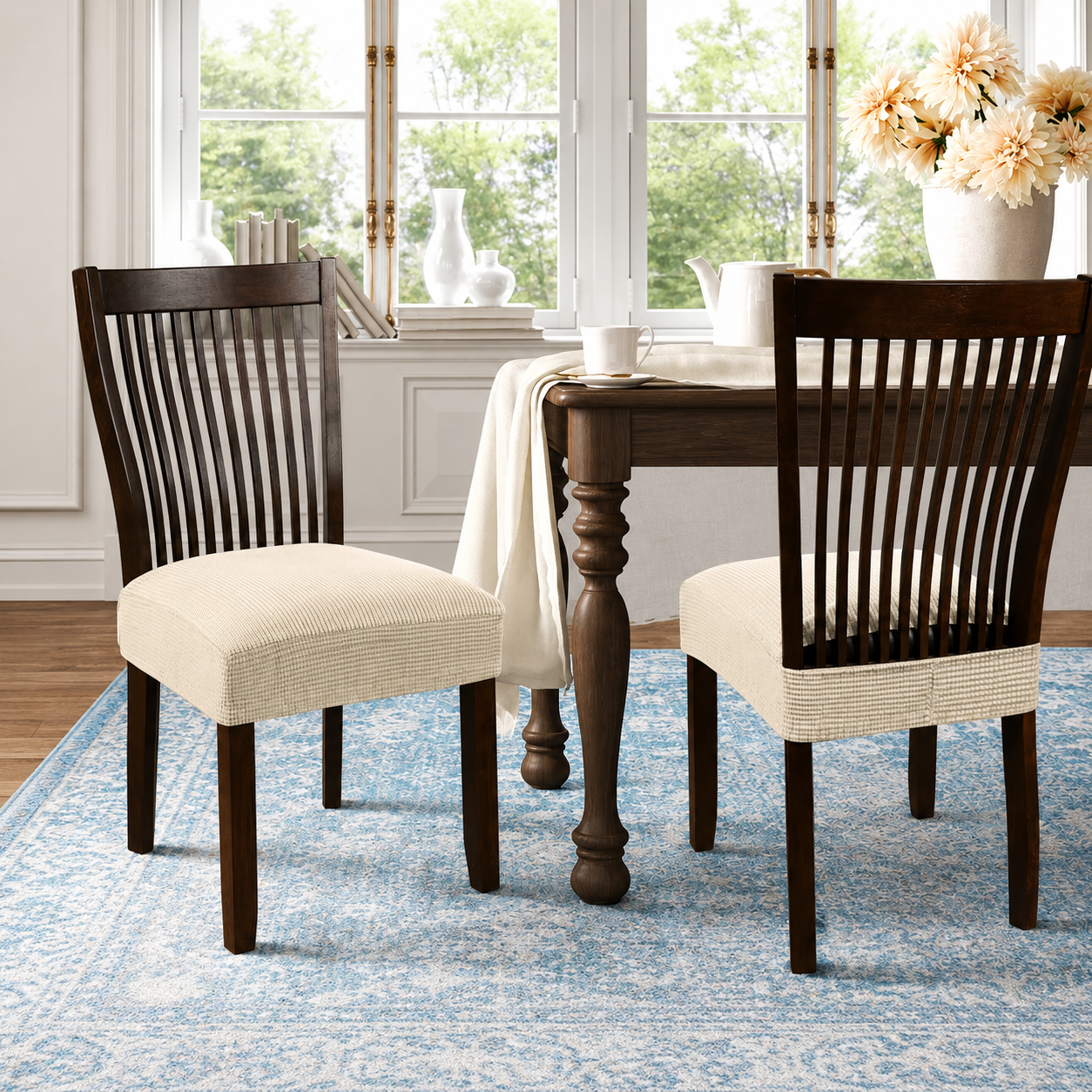 Jacquard Corduroy Stretchy Slipcover Dinning Chair Seat Cover