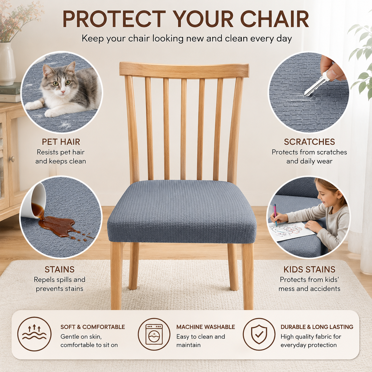 Geometric Jacquard Stretchy Slipcover Dinning Chair Seat Cover
