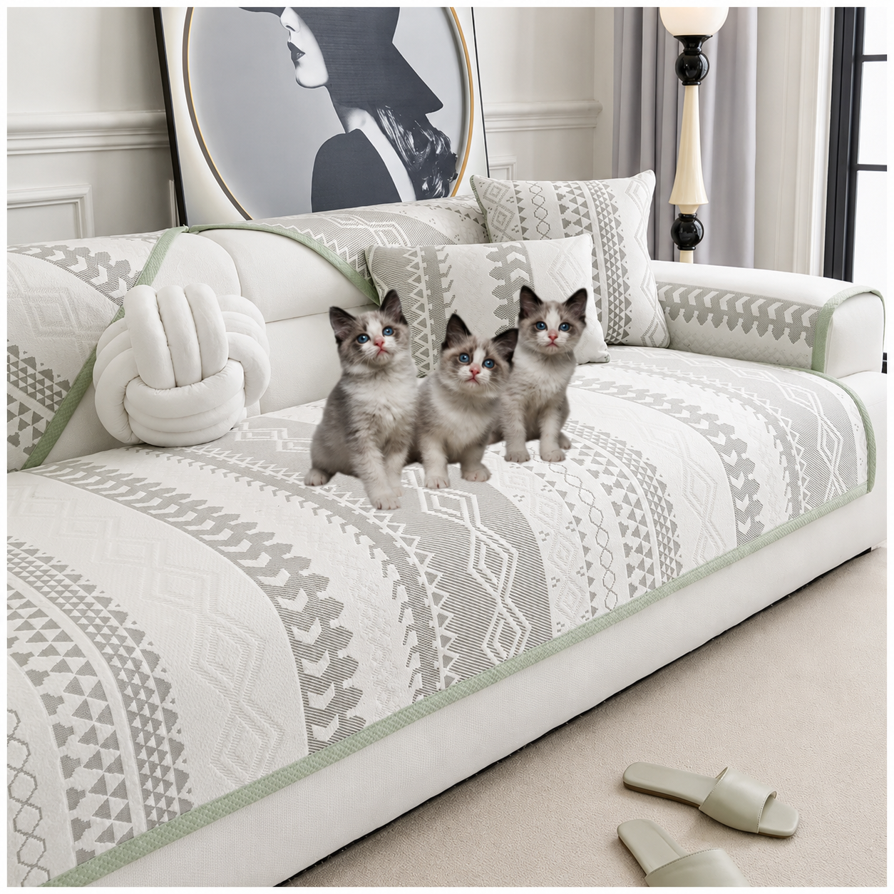Elegant Non Slip Ice Silk Cooling Couch Sofa Mat Cover