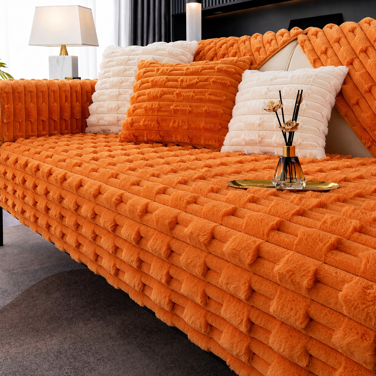 Non Slip Ultra-Soft Faux Rabbit Fur Couch Sofa Cover